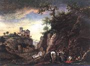 Rocky Landscape with resting Travellers qr WOUWERMAN, Philips